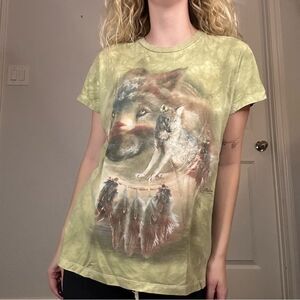 The Mountain Brand 100% Cotton tie-dye  Green Wolf Tee Size Large